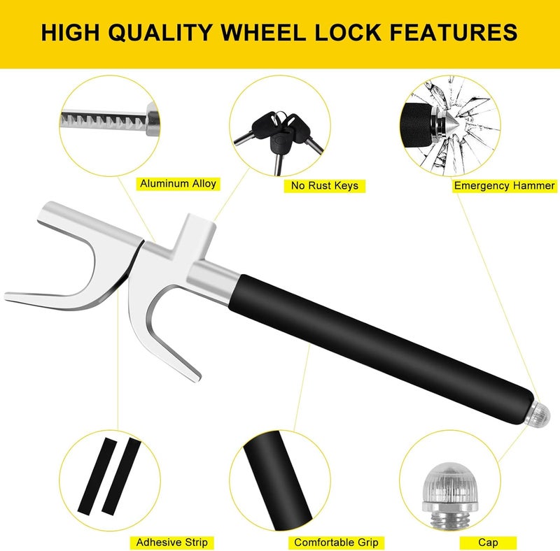 Dachenus Steering Wheel Lock,Universal Retractable Car Steering Wheel Lock,Vehicle with Adjustable Anti-Theft Protection with Bonus Safety Hammer - Suitable All Cars, Fathers Day Gifits.(Black) - Image 4